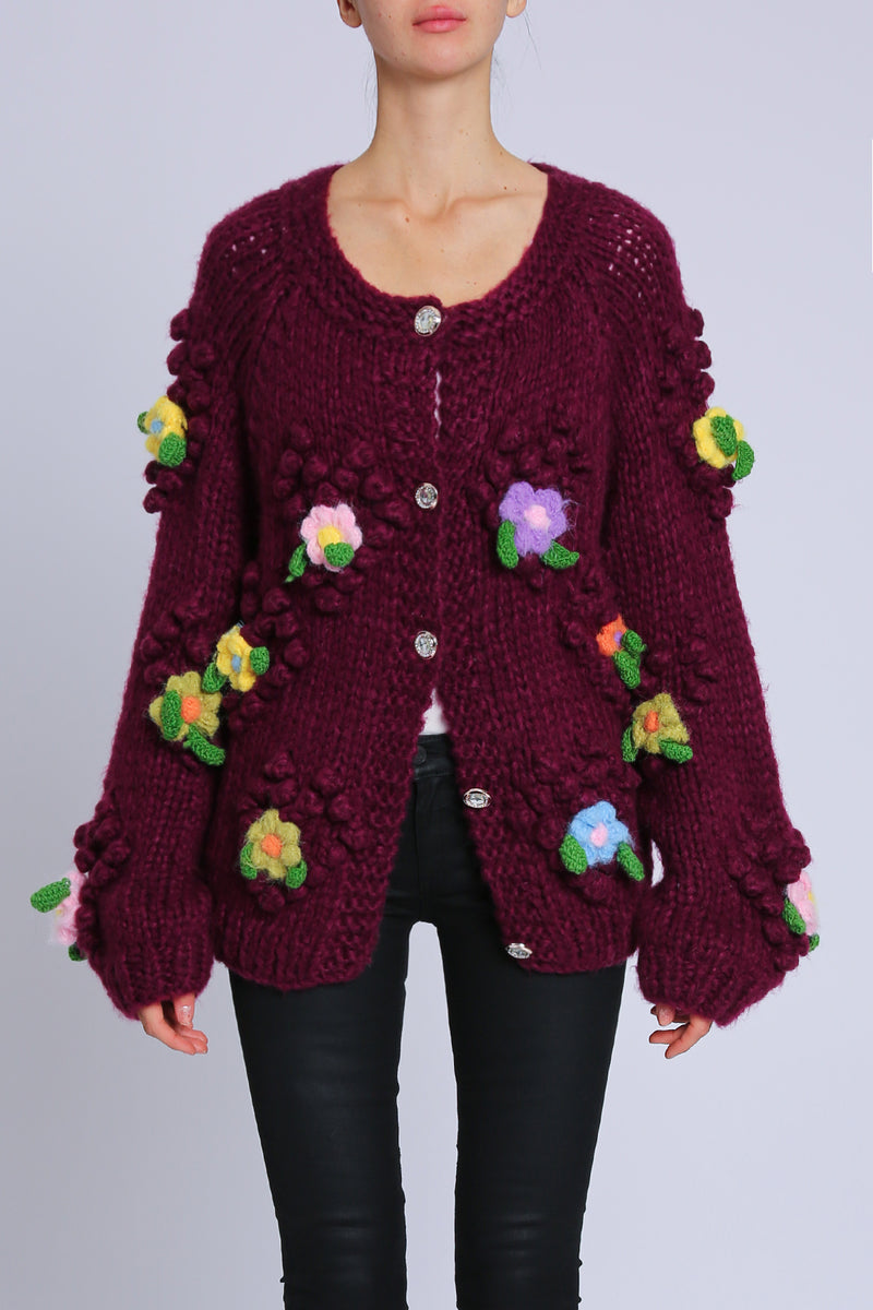 Valentino Floral Corsage & Popcorn Knit Detail Cardigan - Shop Beulah Style