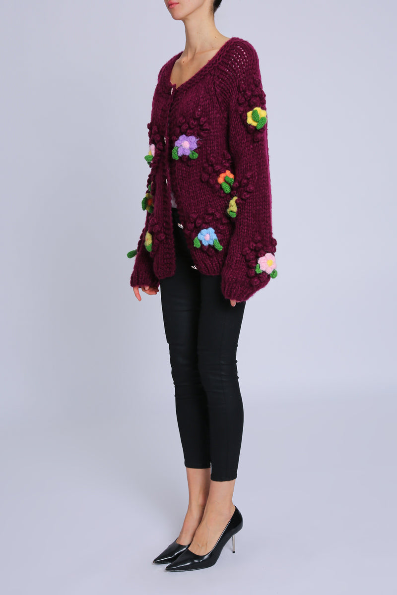 Valentino Floral Corsage & Popcorn Knit Detail Cardigan - Shop Beulah Style