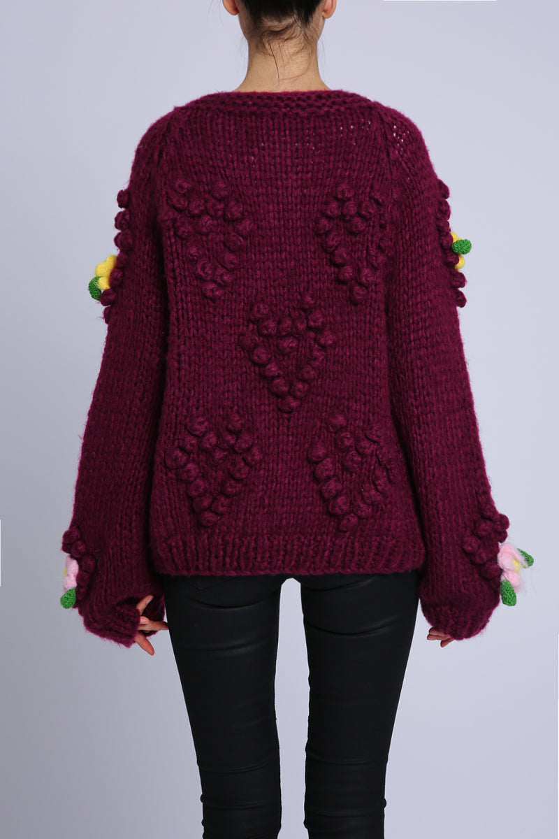 Valentino Floral Corsage & Popcorn Knit Detail Cardigan