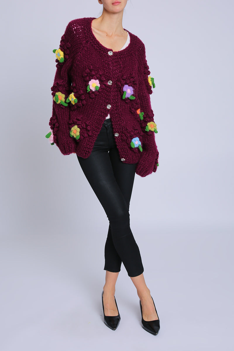 Valentino Floral Corsage & Popcorn Knit Detail Cardigan - Shop Beulah Style