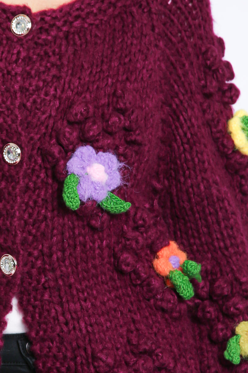 Valentino Floral Corsage & Popcorn Knit Detail Cardigan