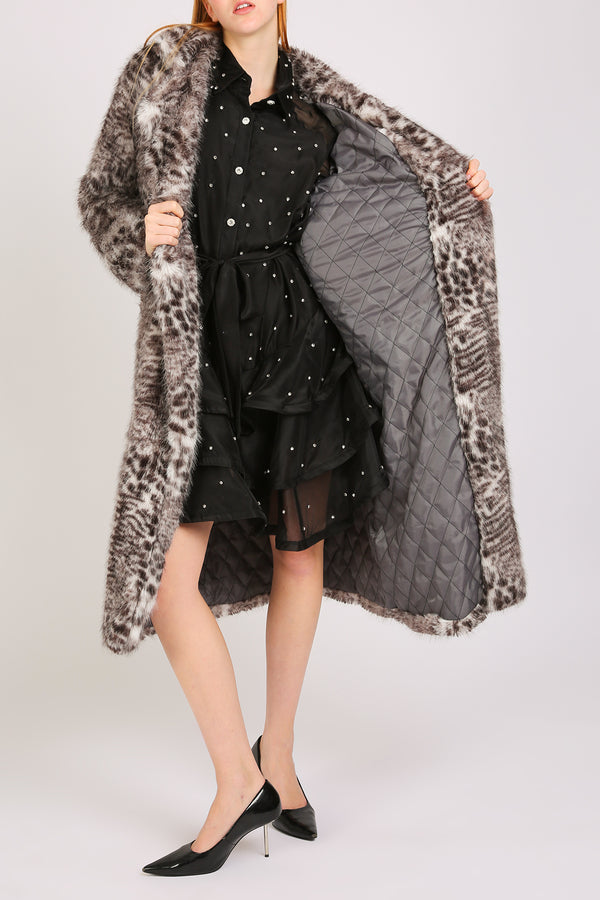 Shayla Leopard Print Belted Faux Fur Open Coat