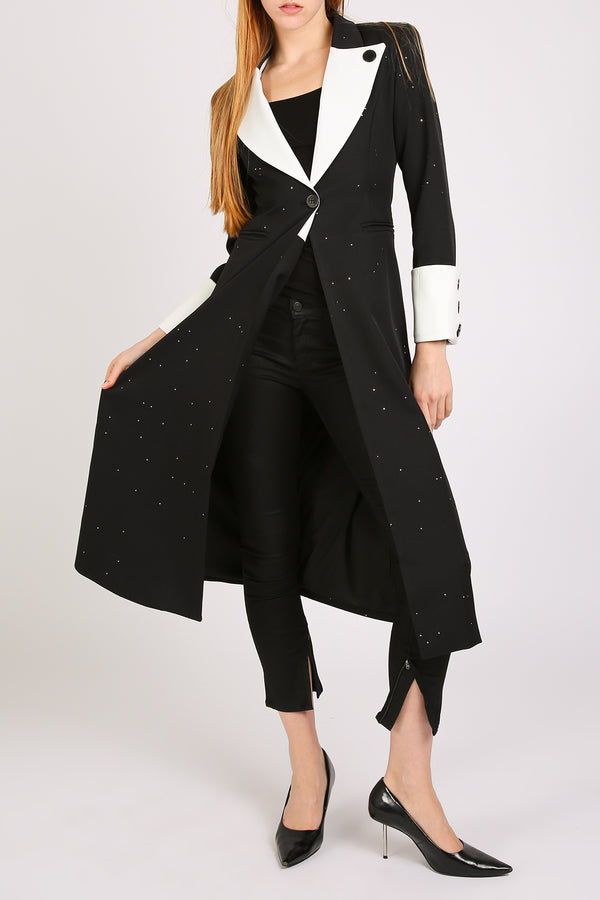 Aura Contrast Glitter Detail Single-Breasted Overcoat