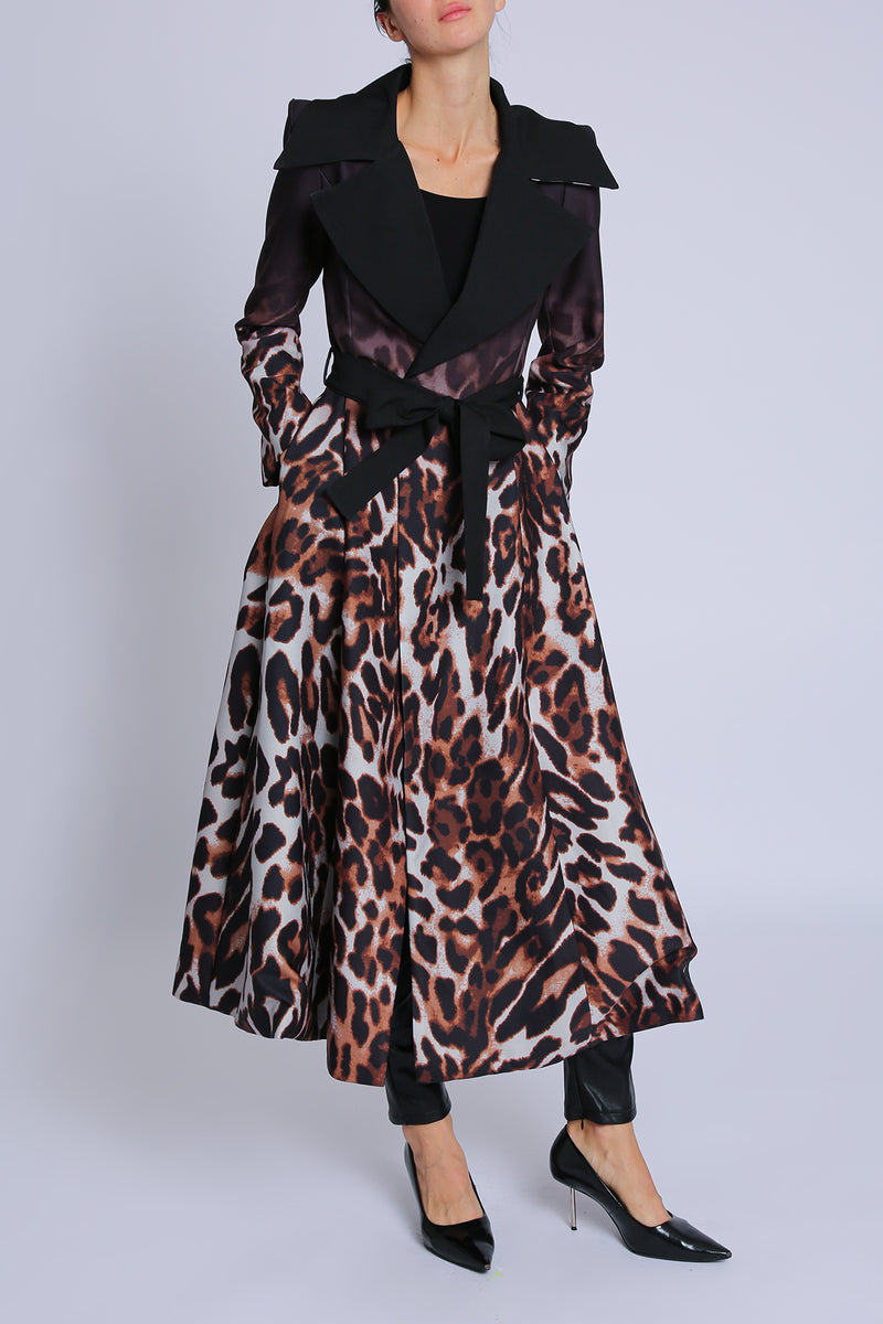 Nicole Leopard Print Gradation Belted Long Coat