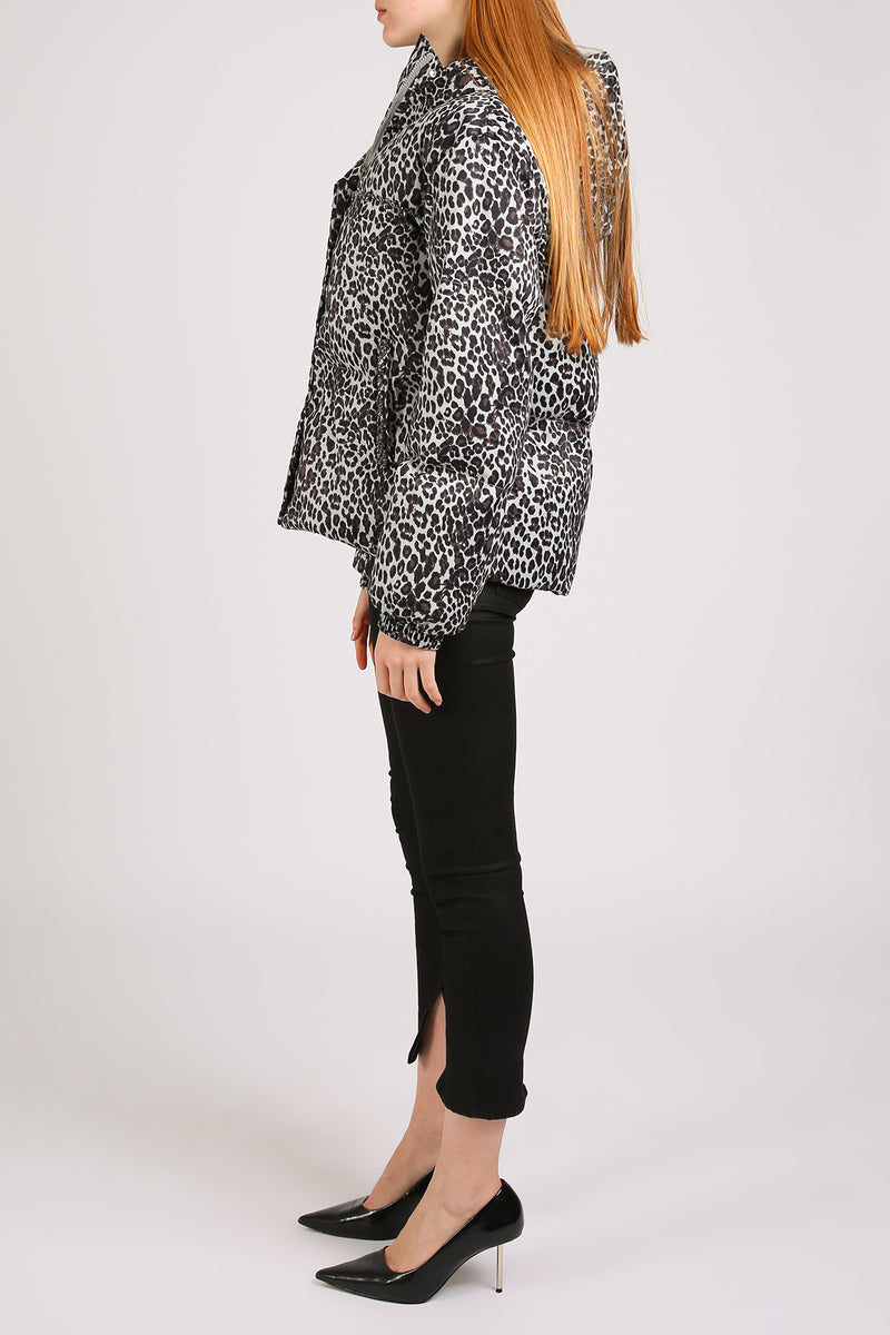 Gwendy Embellished Trim Leopard Printed Puffy Winter Jacket