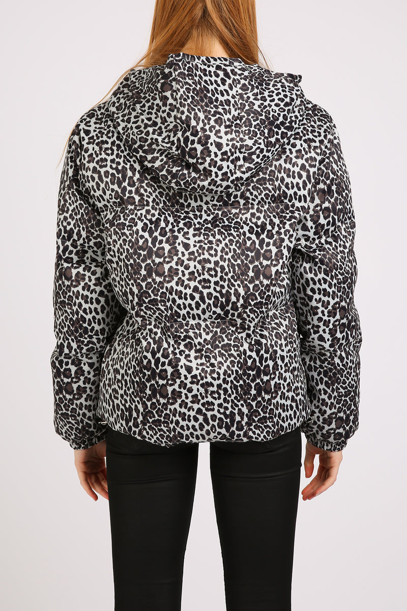 Gwendy Embellished Trim Leopard Printed Puffy Winter Jacket