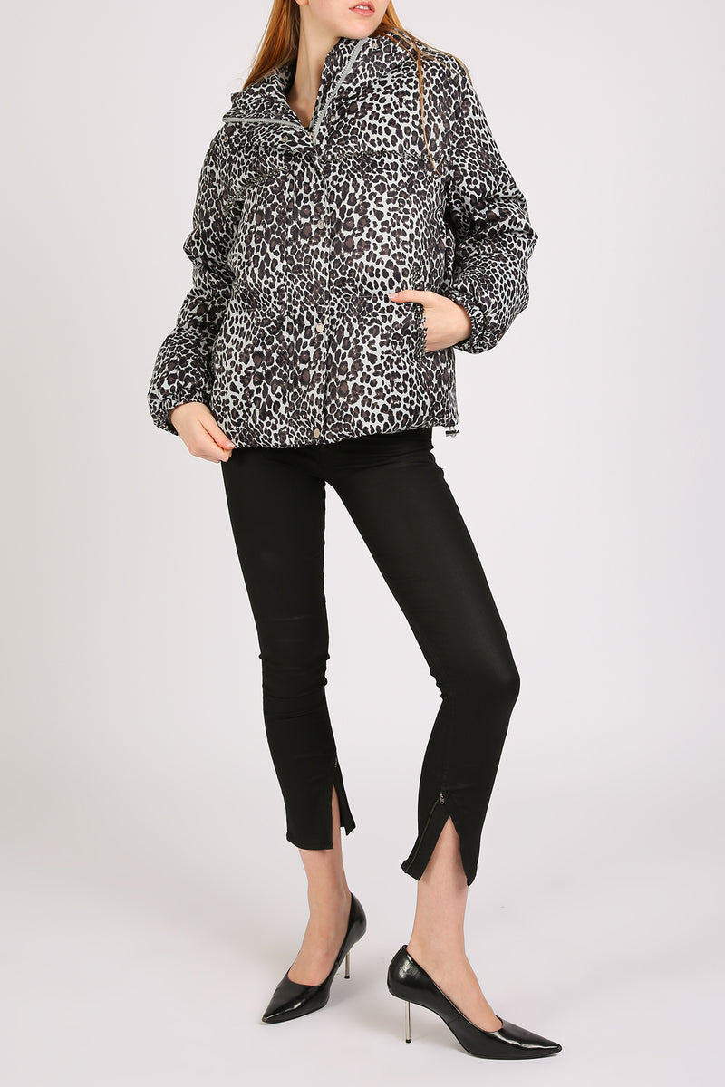 Gwendy Embellished Trim Leopard Printed Puffy Winter Jacket