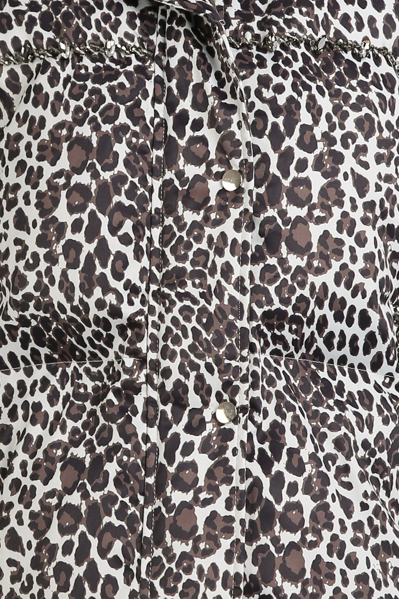 Gwendy Embellished Trim Leopard Printed Puffy Winter Jacket