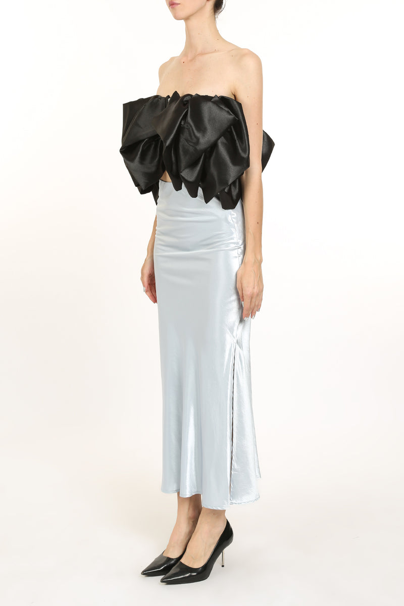 Giselle Crinkled Texture High Waist Satin Maxi Skirt - Shop Beulah Style