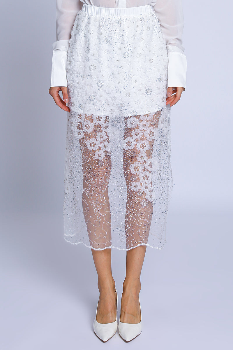 Francis Floral Embroidered & Embellished Sheer Midi Skirt - Shop Beulah Style