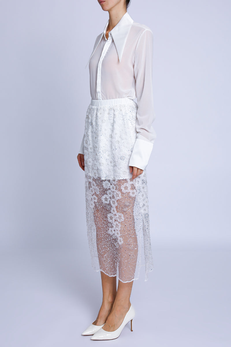 Francis Floral Embroidered & Embellished Sheer Midi Skirt - Shop Beulah Style