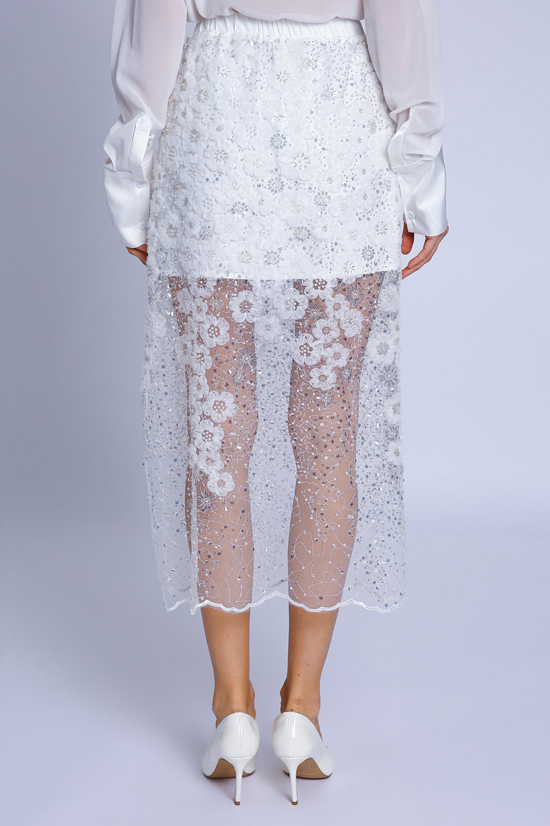 Francis Floral Embroidered & Embellished Sheer Midi Skirt - Shop Beulah Style