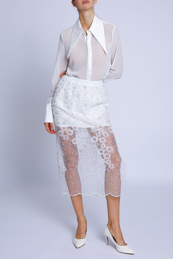 Francis Floral Embroidered & Embellished Sheer Midi Skirt