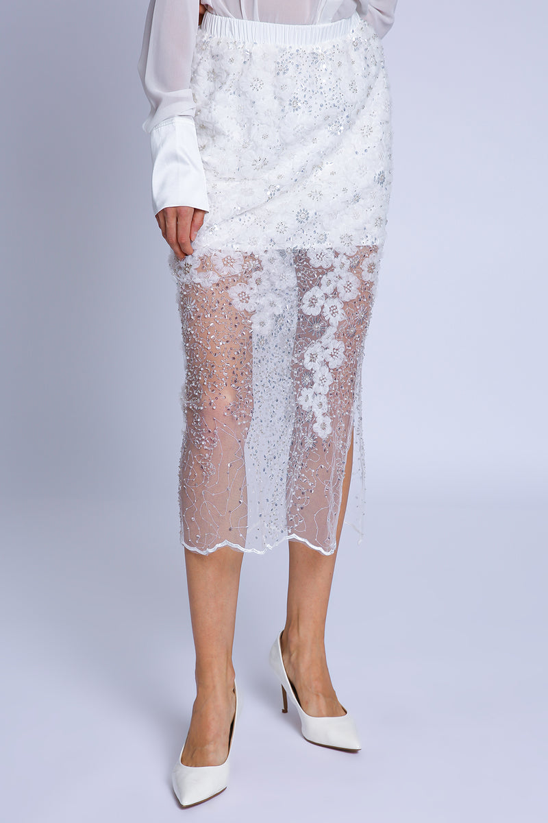 Francis Floral Embroidered & Embellished Sheer Midi Skirt - Shop Beulah Style