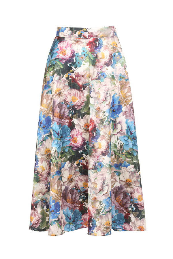 Griffin Multicolor Floral Printed Satin Midi Skirt - Shop Beulah Style