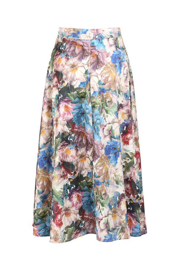 Griffin Multicolor Floral Printed Satin Midi Skirt - Shop Beulah Style