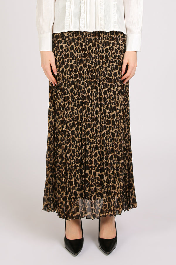 Dominic Embellished Leopard Print Pleats A-Line Maxi Skirt