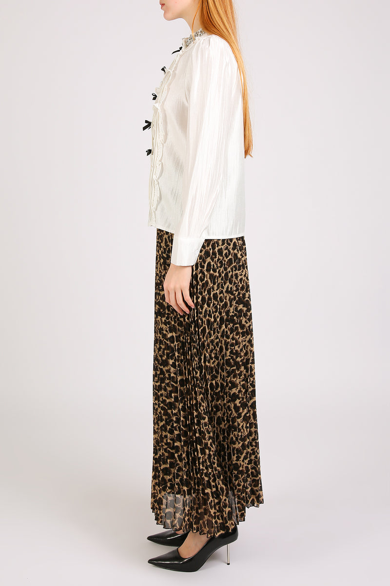 Dominic Embellished Leopard Print Pleats A-Line Maxi Skirt