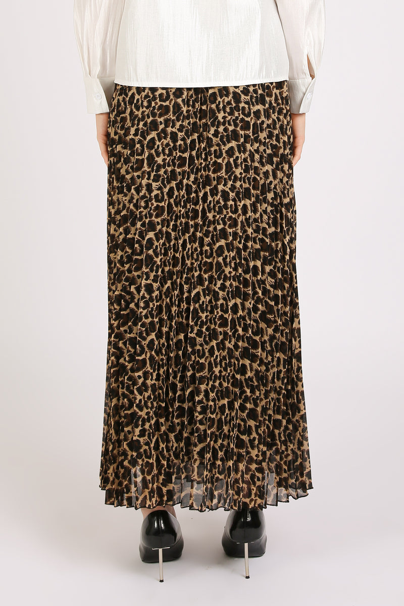 Dominic Embellished Leopard Print Pleats A-Line Maxi Skirt