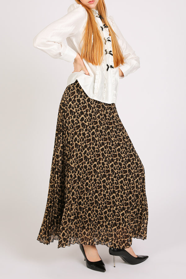 Dominic Embellished Leopard Print Pleats A-Line Maxi Skirt