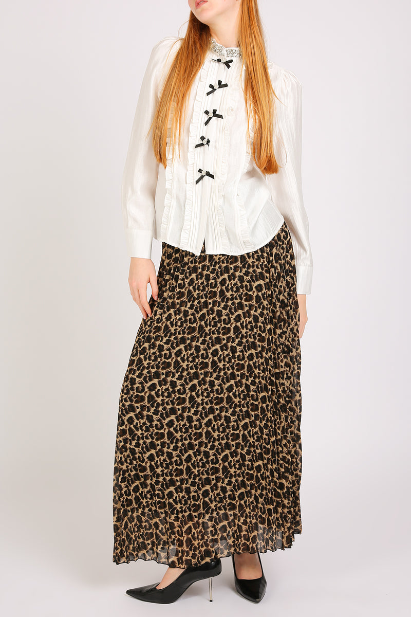 Dominic Embellished Leopard Print Pleats A-Line Maxi Skirt