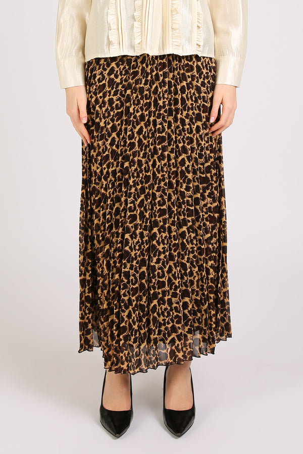 Dominic Embellished Leopard Print Pleats A-Line Maxi Skirt