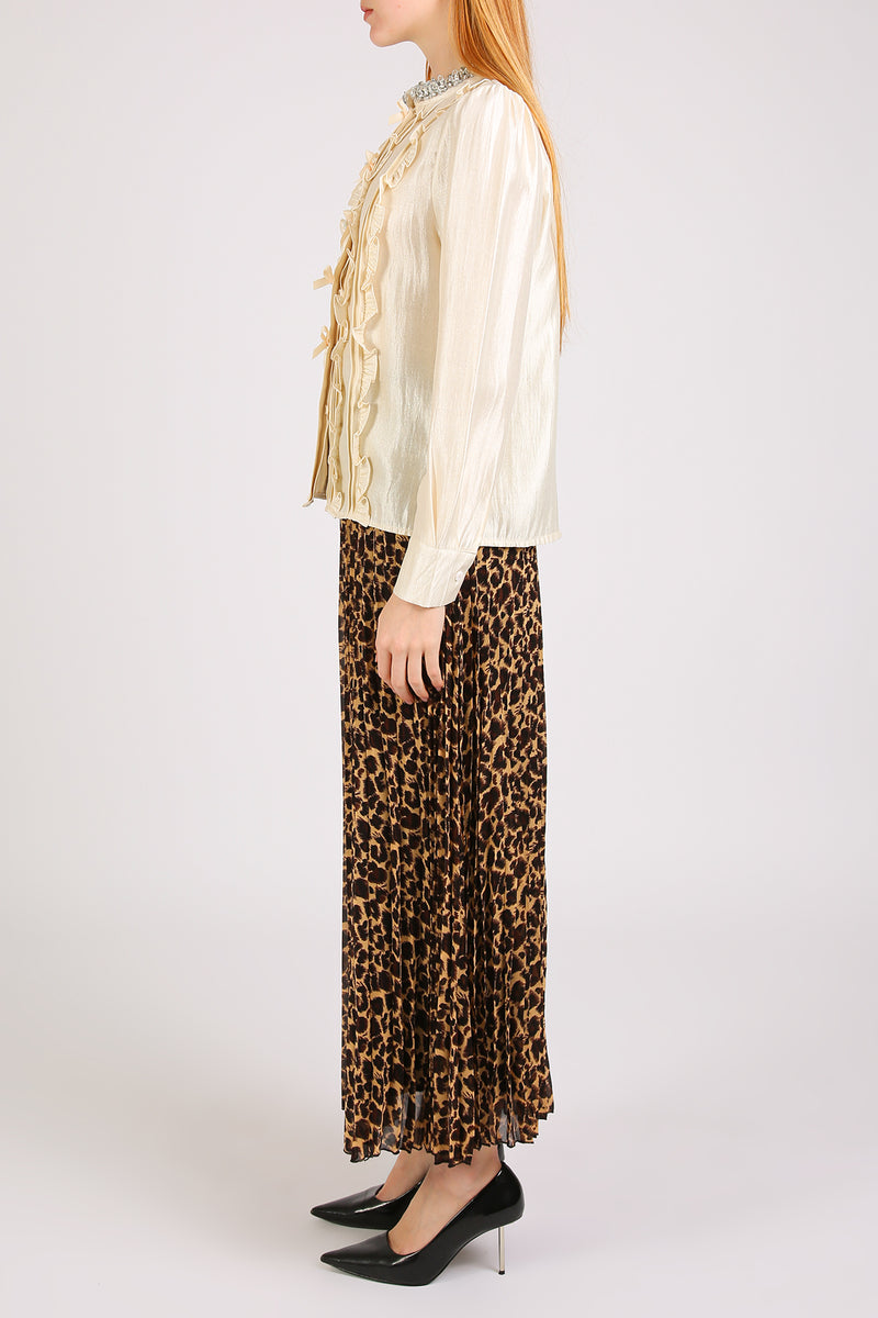 Dominic Embellished Leopard Print Pleats A-Line Maxi Skirt