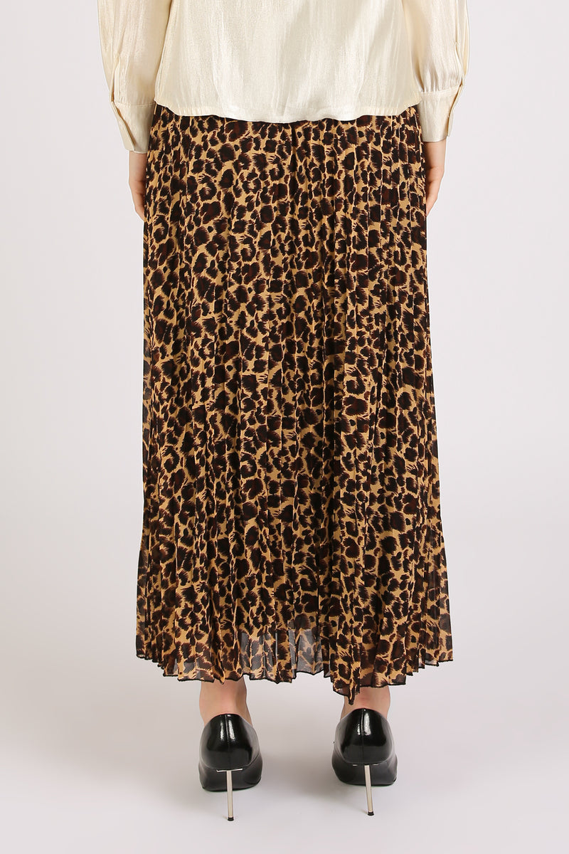 Dominic Embellished Leopard Print Pleats A-Line Maxi Skirt