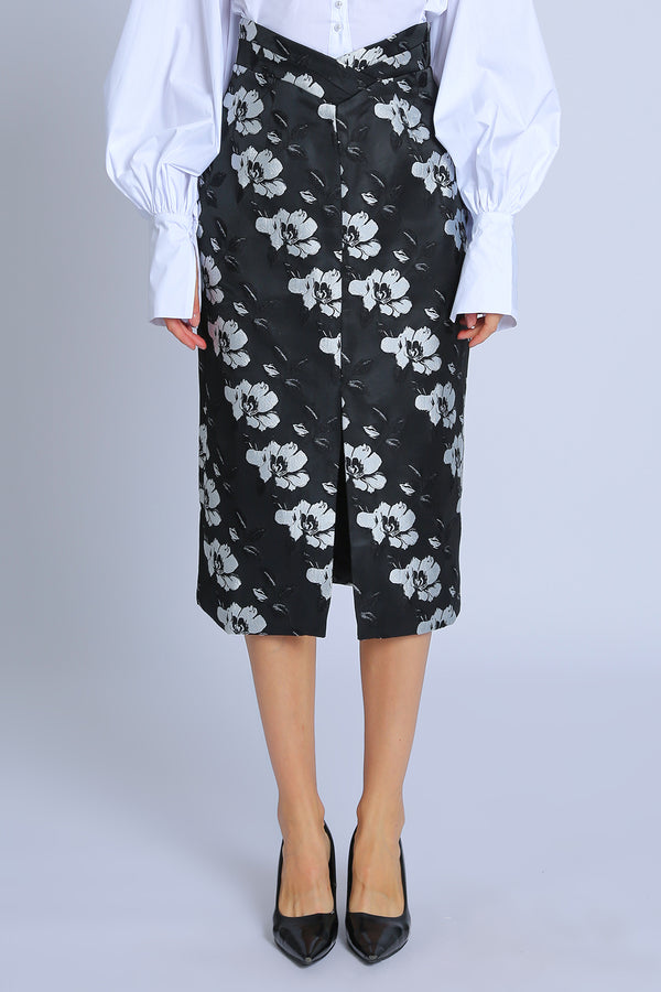 Camie Floral Embroidered V-Cut High Waisted Pencil Skirt - Shop Beulah Style