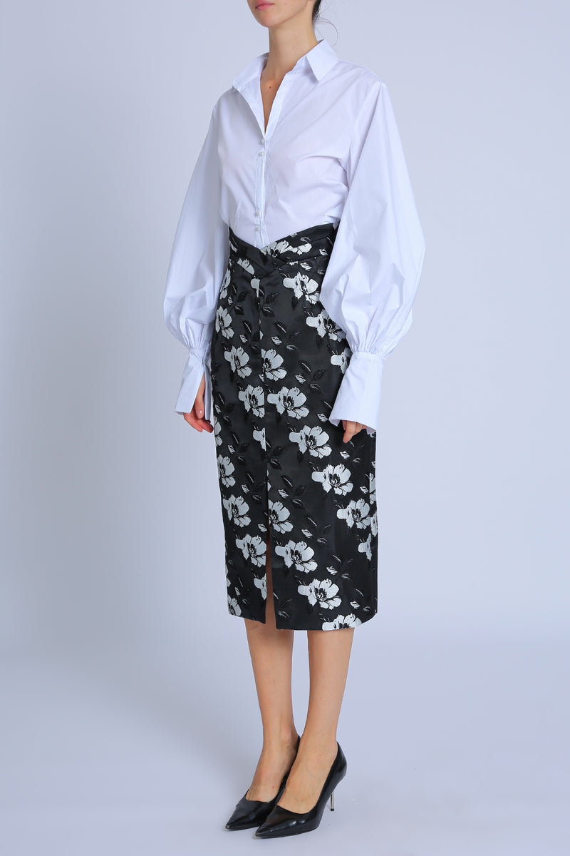 Camie Floral Embroidered V-Cut High Waisted Pencil Skirt - Shop Beulah Style