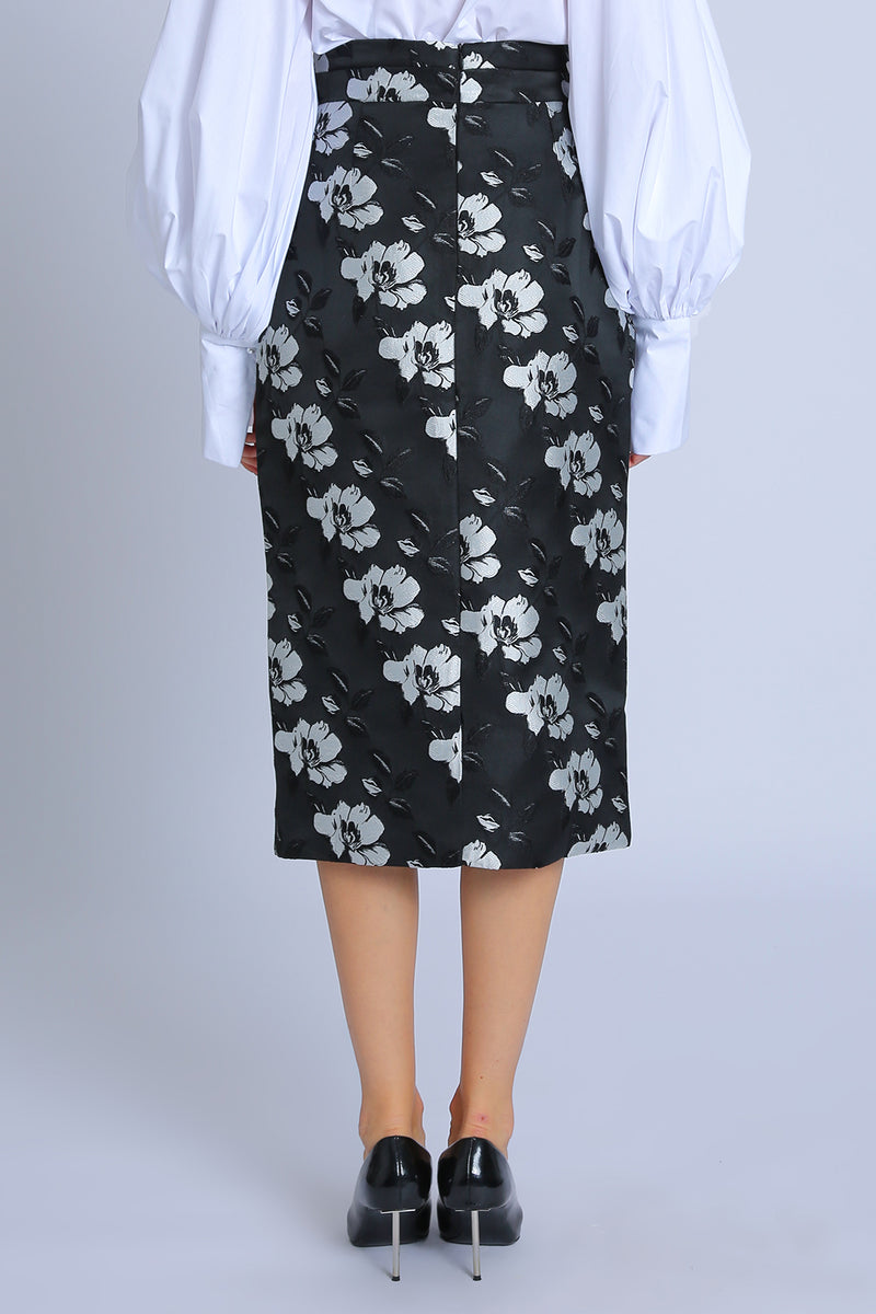 Camie Floral Embroidered V-Cut High Waisted Pencil Skirt - Shop Beulah Style