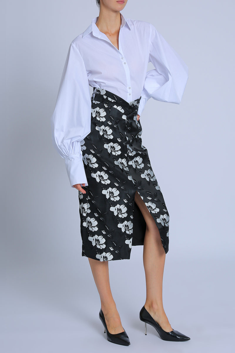 Camie Floral Embroidered V-Cut High Waisted Pencil Skirt - Shop Beulah Style