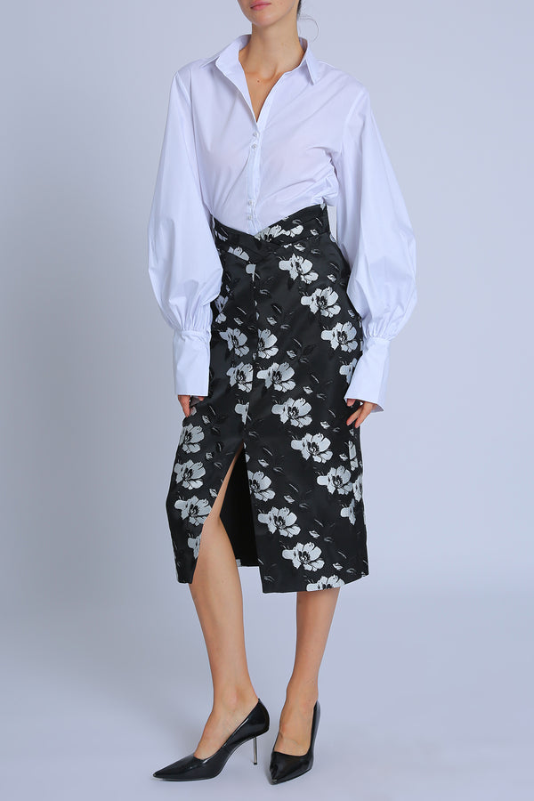 Camie Floral Embroidered V-Cut High Waisted Pencil Skirt - Shop Beulah Style