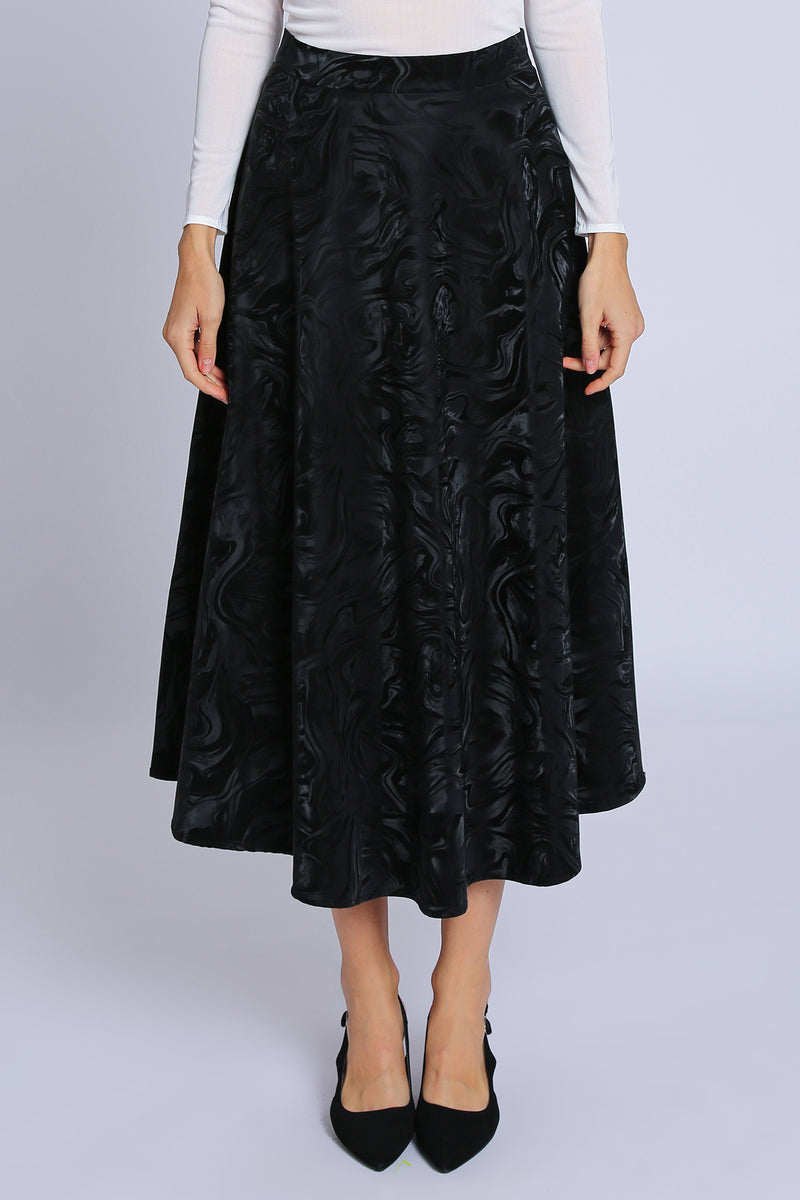 Andra Abstract Pattern Faux Leather A-Line Midi Skirt