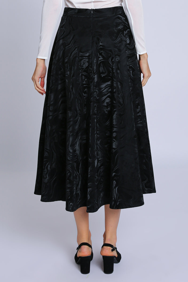 Andra Abstract Pattern Faux Leather A-Line Midi Skirt