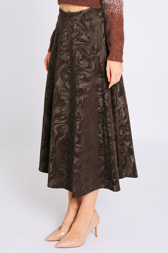 Travis Abstract Pattern Faux Leather A-Line Midi Skirt