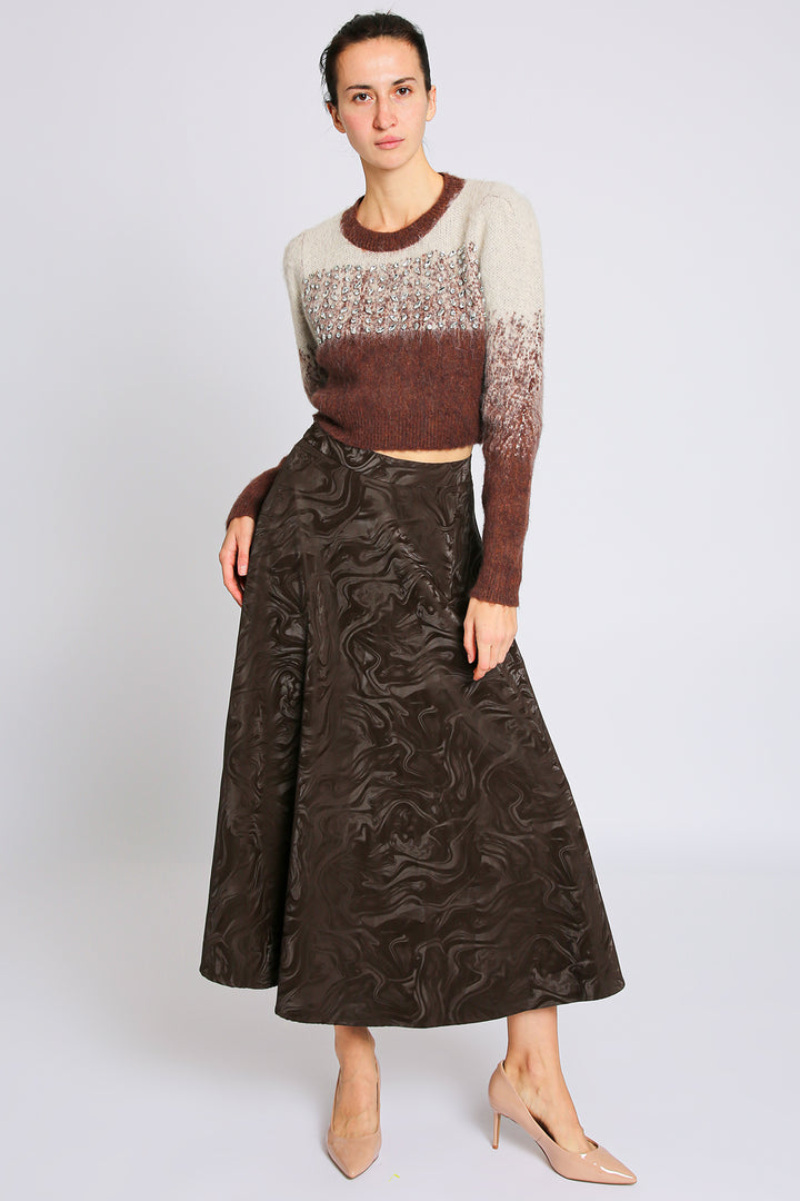 Travis Abstract Pattern Faux Leather A-Line Midi Skirt