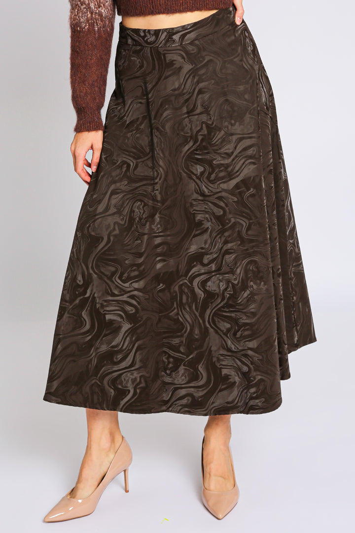 Travis Abstract Pattern Faux Leather A-Line Midi Skirt