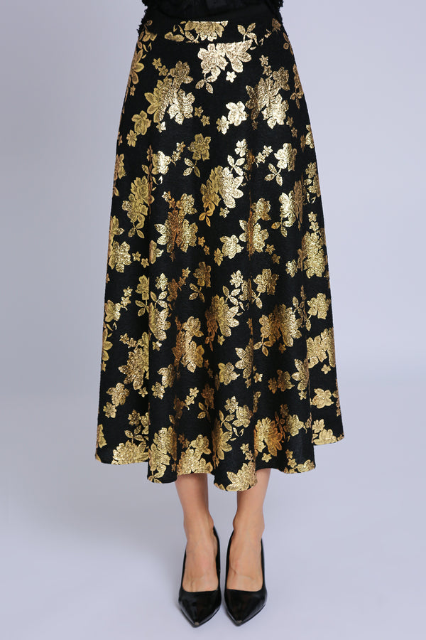 Tomi Metallic Foil Coated Floral Print A-line Maxi Skirt - Shop Beulah Style