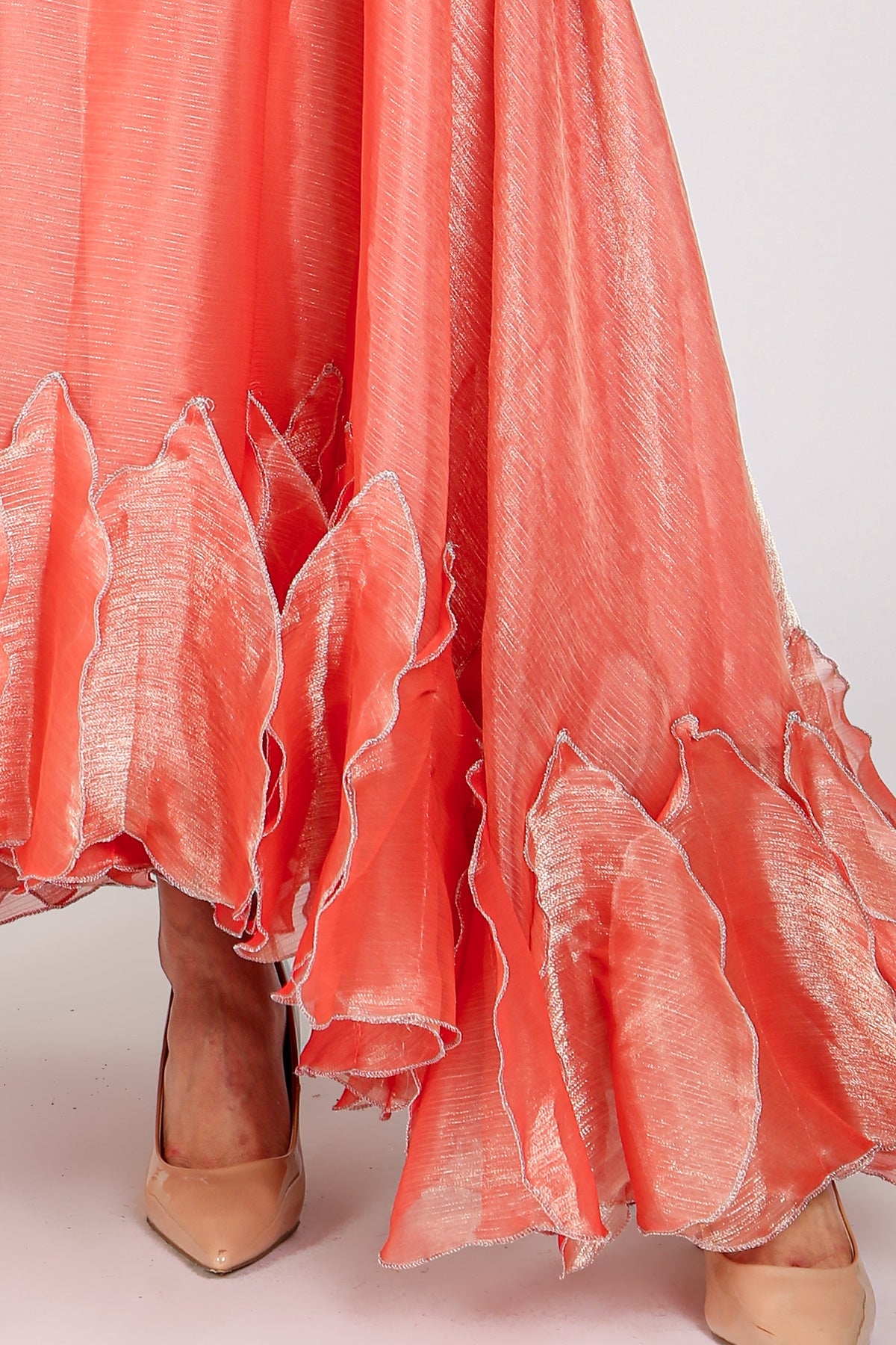 Kalisa Glossy Ruffles Tulle Detail High-Waisted Maxi Skirt - Shop Beulah Style