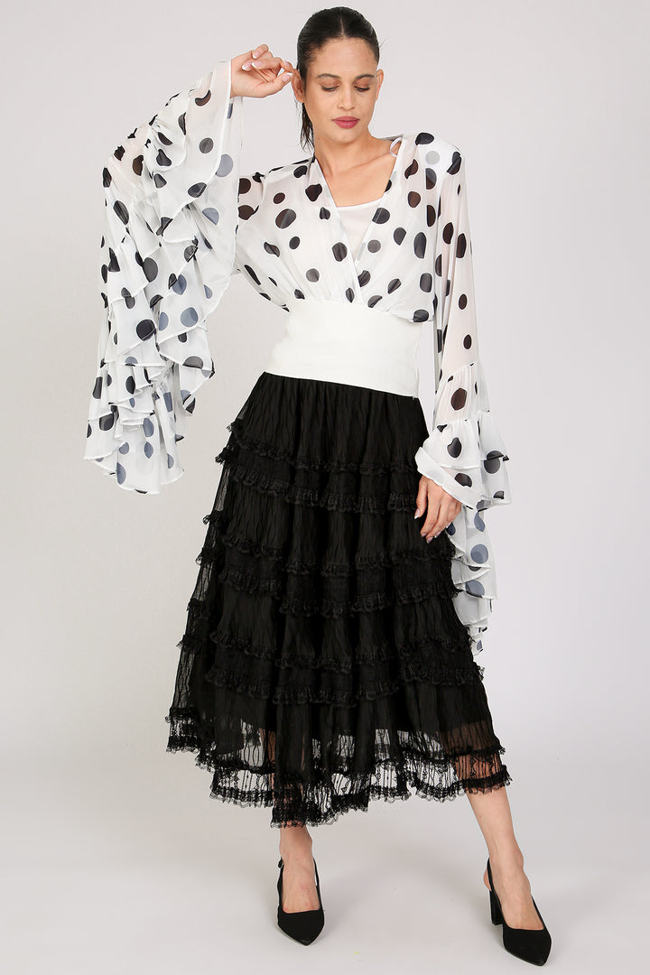 Caroline Tiered Embroidered Mesh Sheer Maxi Skirt