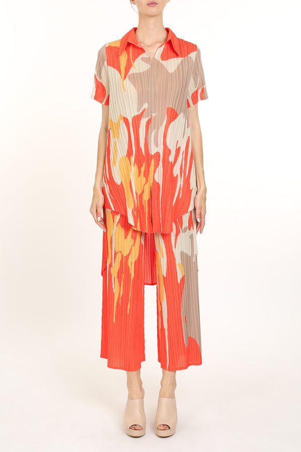 Juno Abstract Printed Pleat Shirt & Pants Set