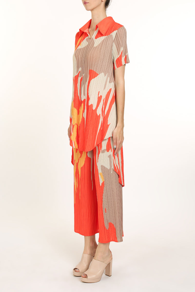 Juno Abstract Printed Pleat Shirt & Pants Set - Shop Beulah Style