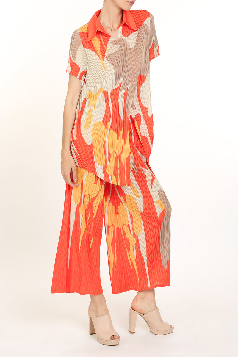 Juno Abstract Printed Pleat Shirt & Pants Set - Shop Beulah Style