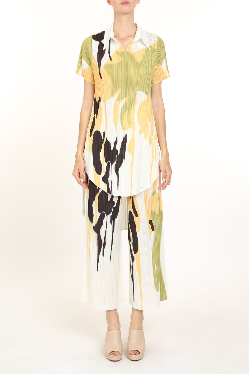 Juno Abstract Printed Pleat Shirt & Pants Set