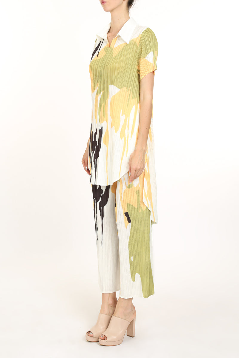 Juno Abstract Printed Pleat Shirt & Pants Set