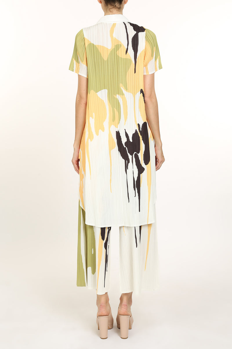 Juno Abstract Printed Pleat Shirt & Pants Set