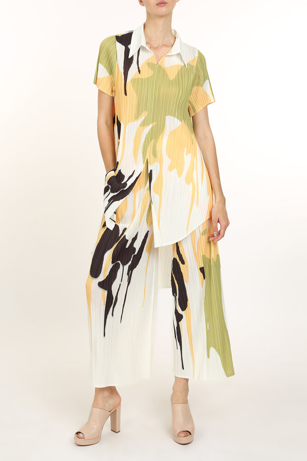 Juno Abstract Printed Pleat Shirt & Pants Set