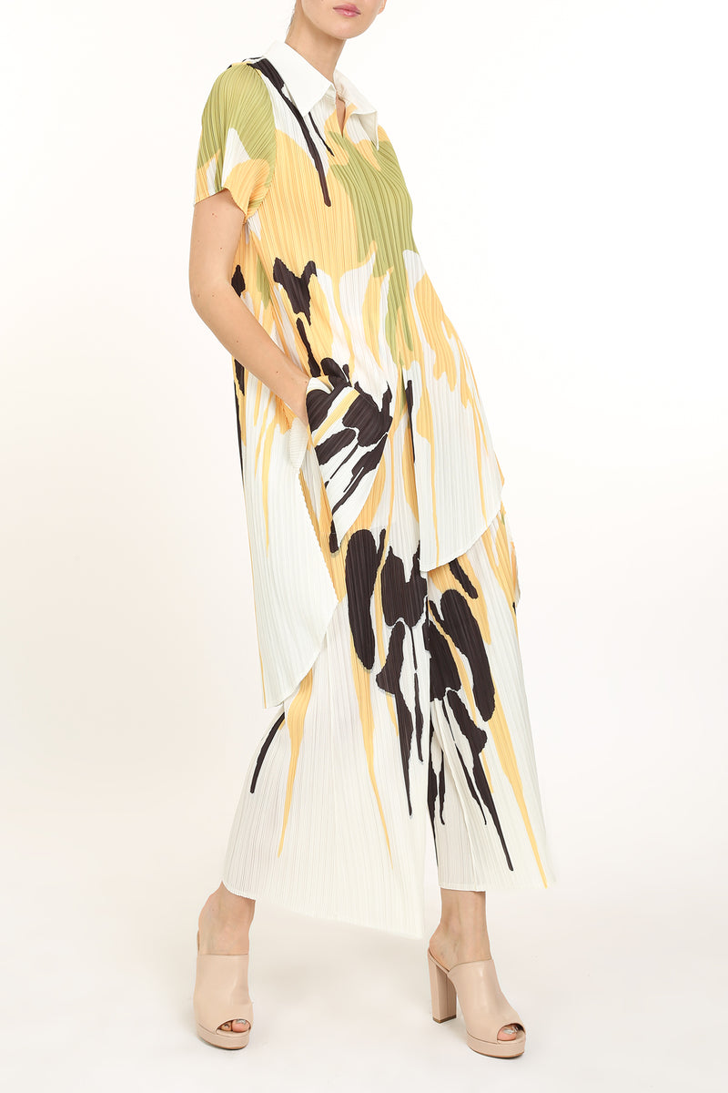 Juno Abstract Printed Pleat Shirt & Pants Set