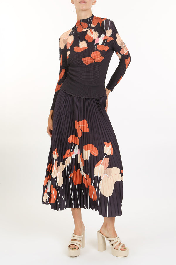 Jasmine Abstract Printed Pleat Top & Skirt Set